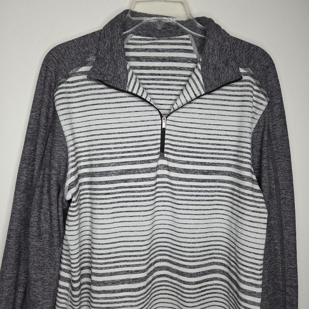 Lululemon Sweater Mens Large Gray Stripe Heathered Surge Warm Mock Neck 1/4 Zip
